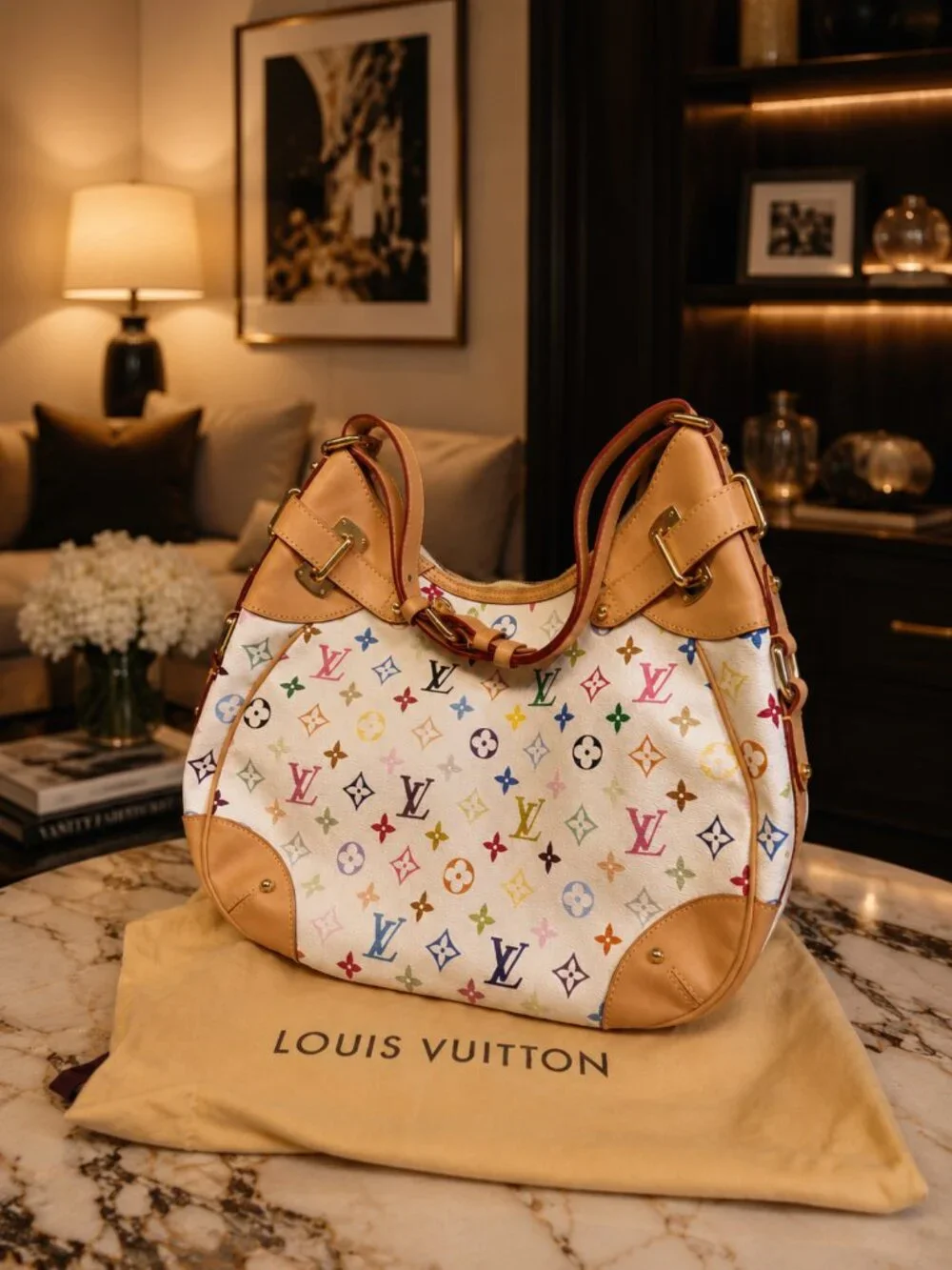 Louis Vuitton x Takashi Murakami Greta Multicolor Blanc M40195 Bag